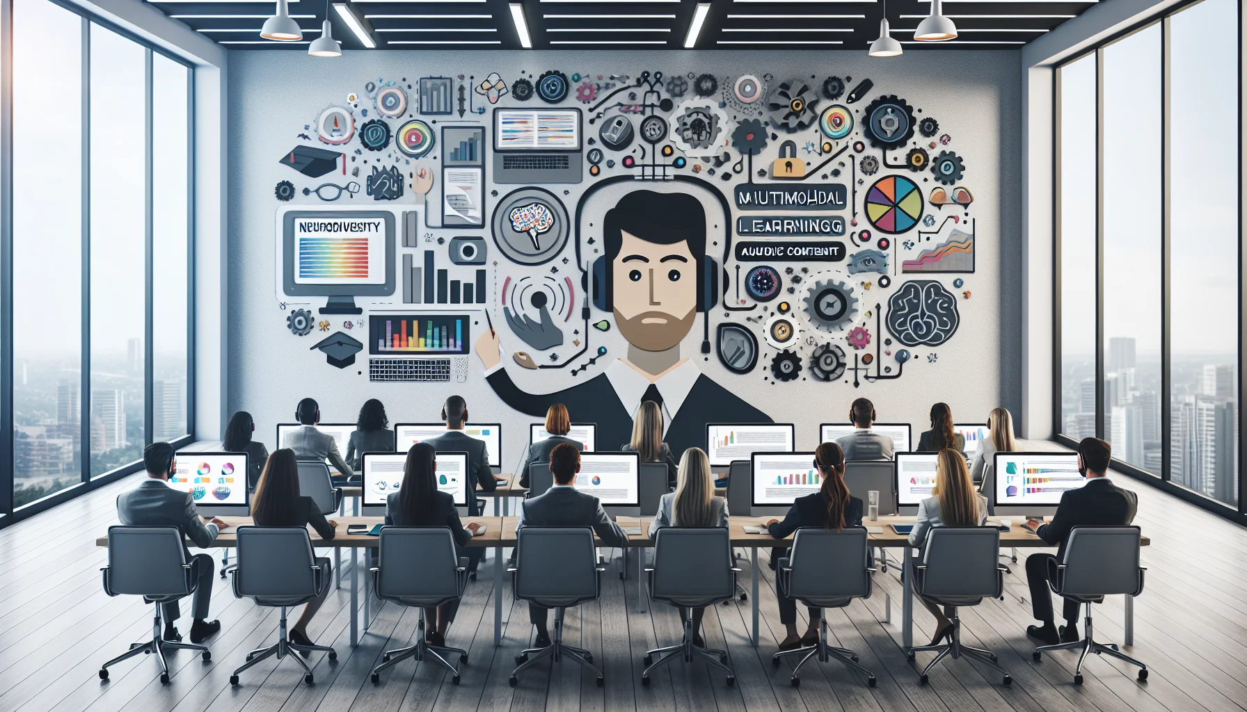 Trainer reviewing content formats neurodiversity matrix on laptop