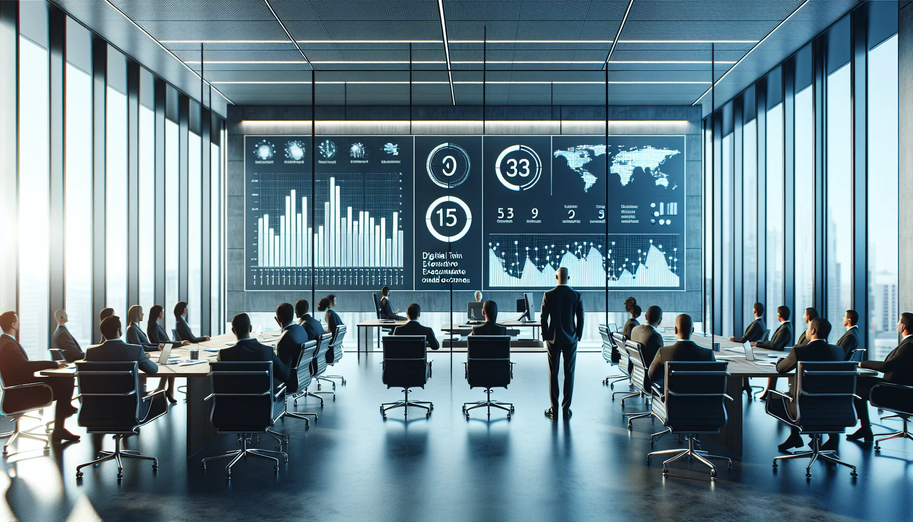 Executive team reviewing digital twin executive kpis dashboard