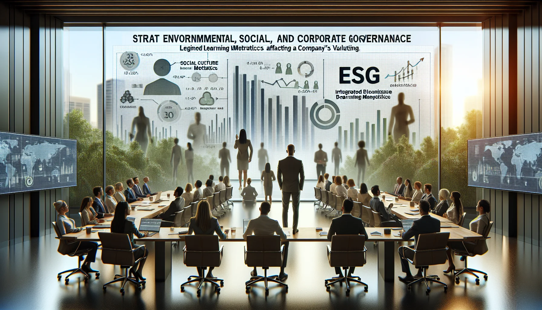 Board reviewing ESG learning metrics and sustainable human capital data