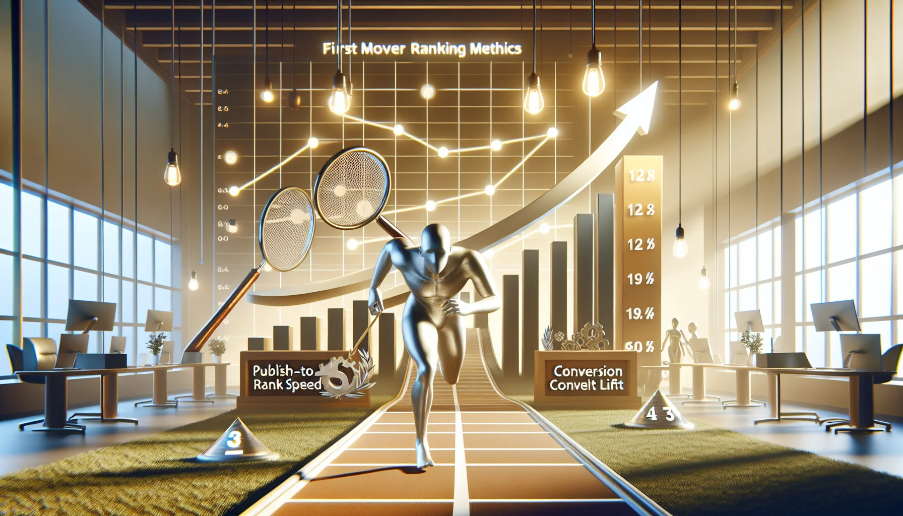 Team reviewing first mover ranking metrics on dashboard screen