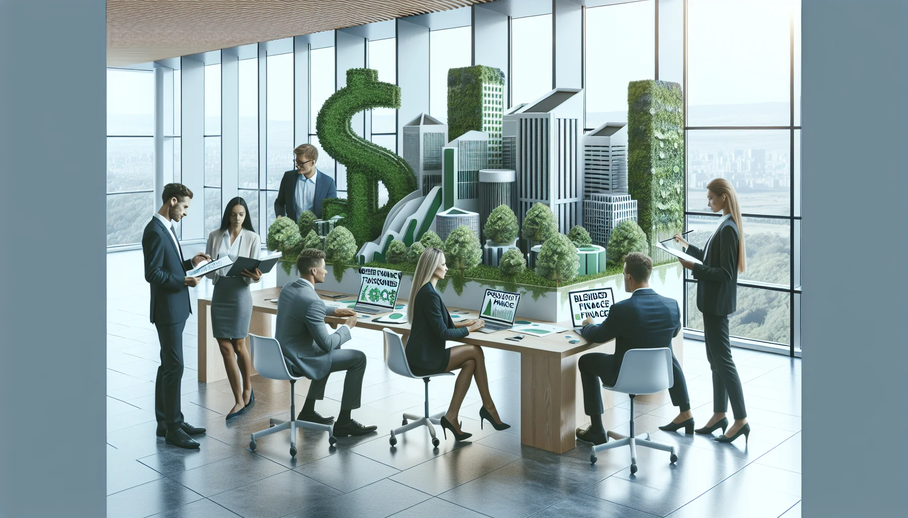 Finance team reviewing green finance skills and retrofit model
