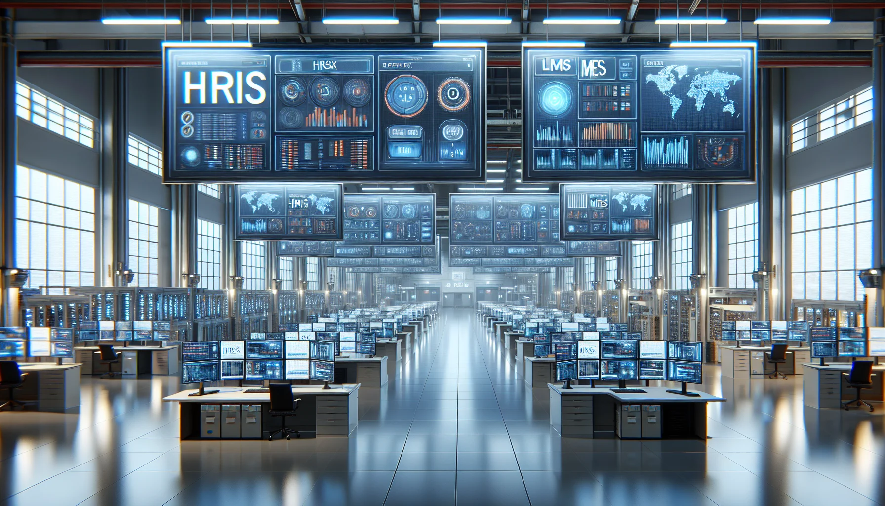 Dashboard showing HRIS, MES and LMS data sources manufacturing