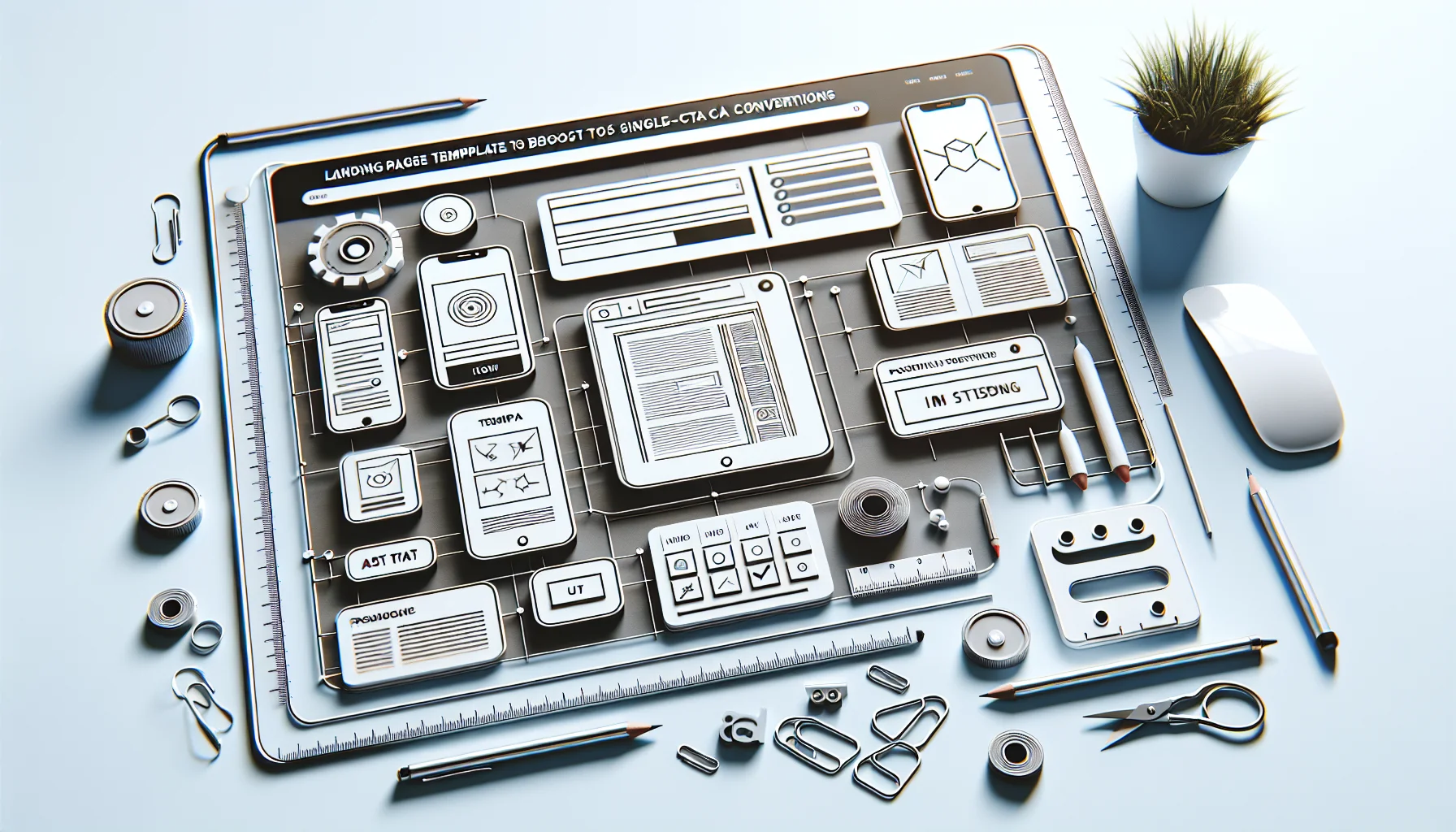 High-converting landing page templates wireframe on laptop screen