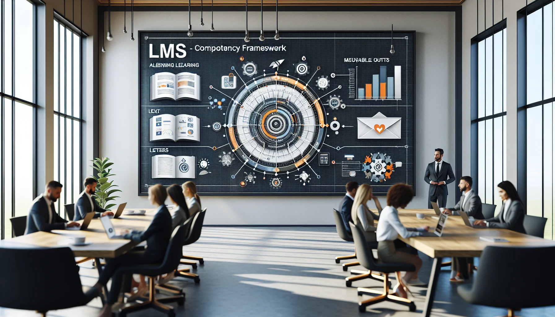 L&D team reviewing lms competency frameworks on dashboard