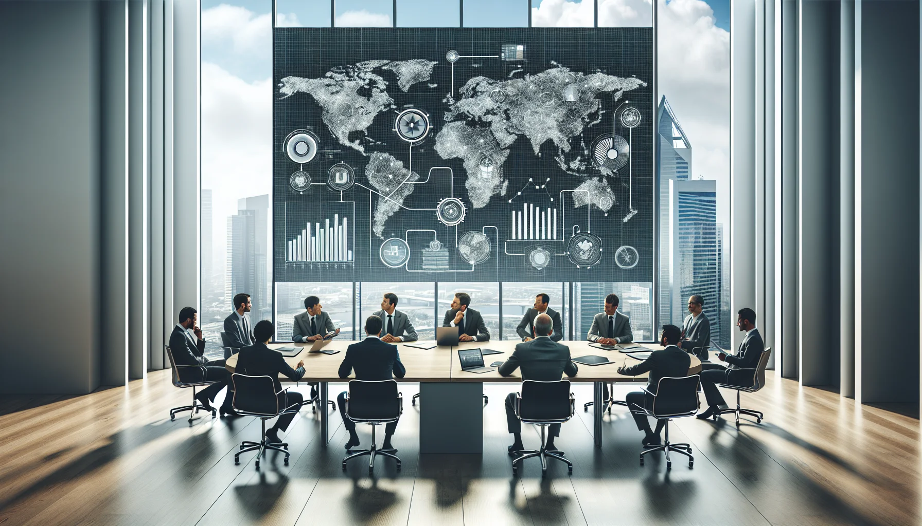 Executive reviewing multi-tenant case study integration diagrams for SaaS M&A