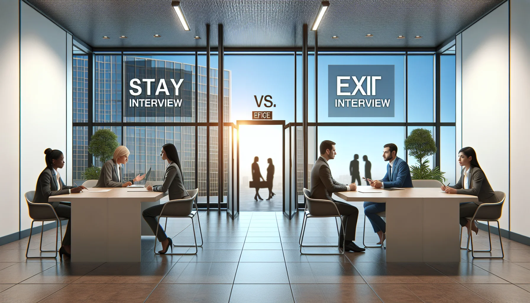 HR team discussing stay vs exit interview privacy checklist