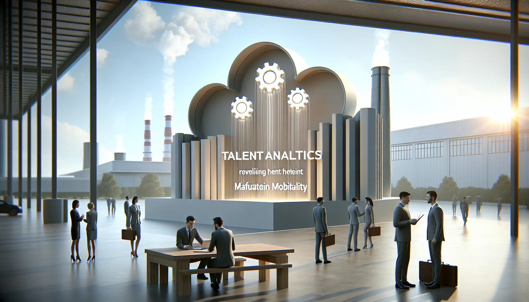 Manufacturing team reviewing talent analytics dashboard for internal mobility