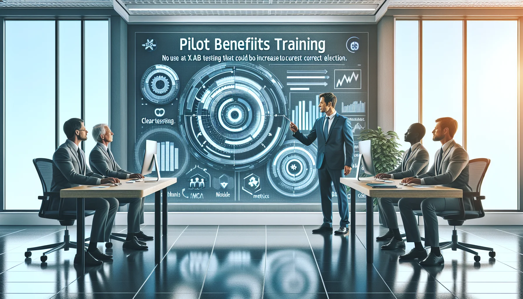 Team reviewing pilot benefits training dashboard in LMS