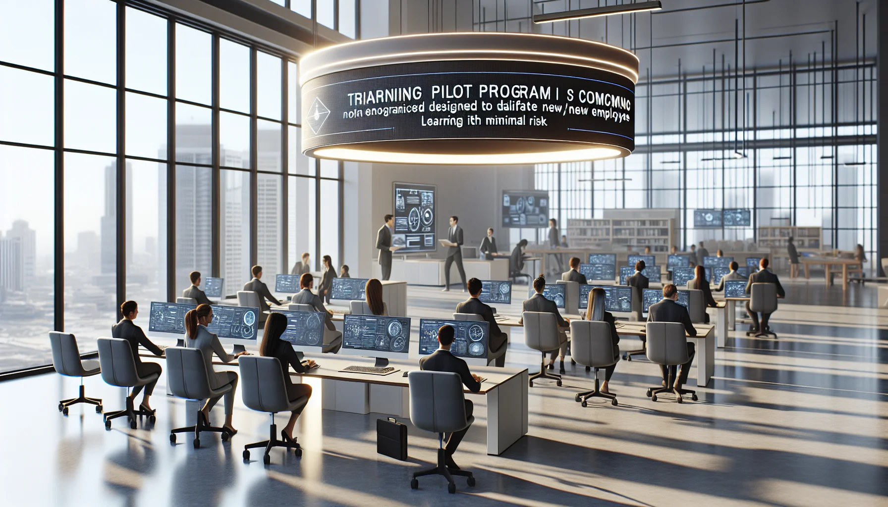 Team reviewing training pilot program metrics on laptop screen