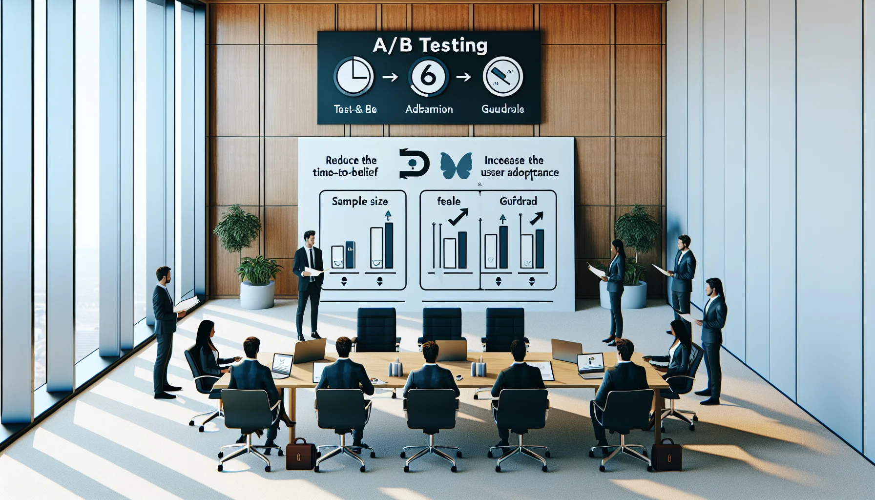 Team reviewing A/B testing LMS experiment results on dashboard