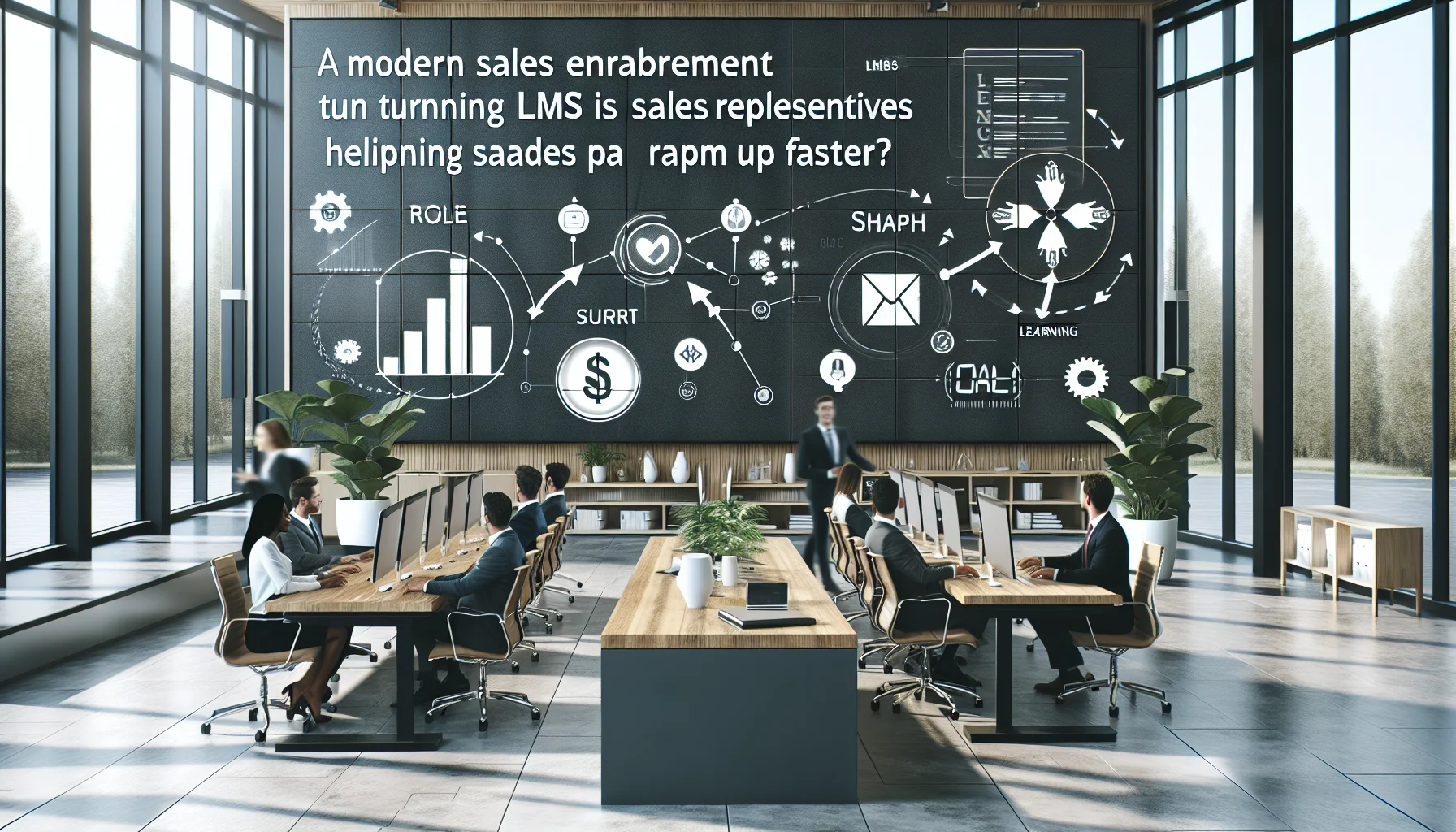 Sales team using LMS sales training dashboard and coaching metrics