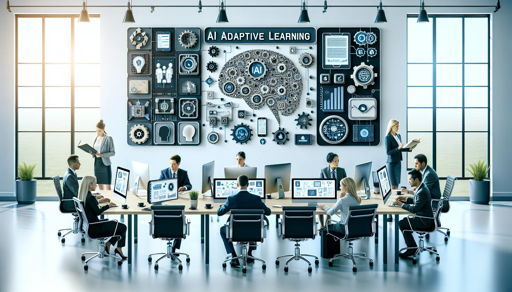 L&D team reviewing AI adaptive learning personalization dashboard