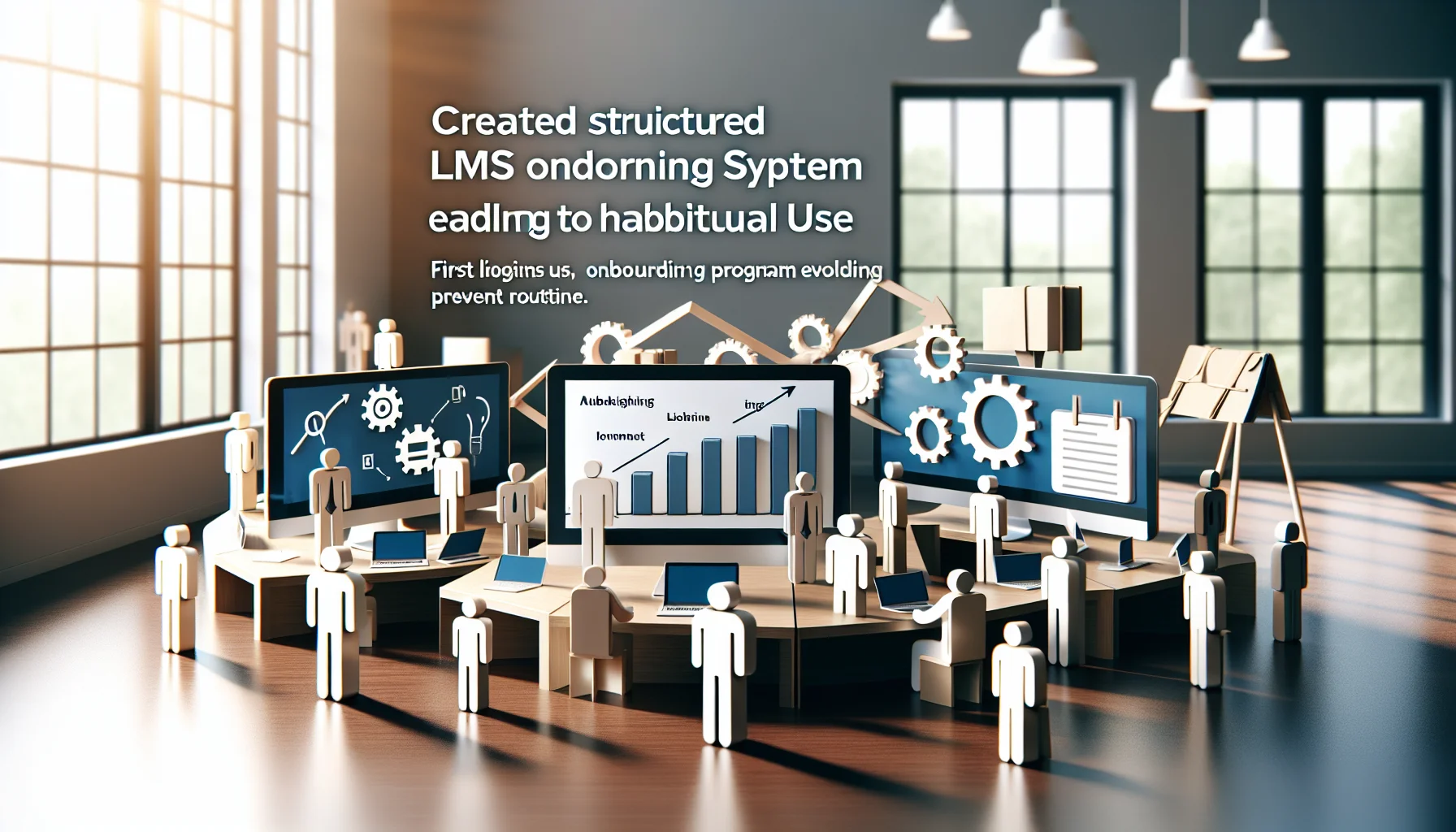 Team reviewing LMS onboarding program dashboard and 30/60/90 checklist