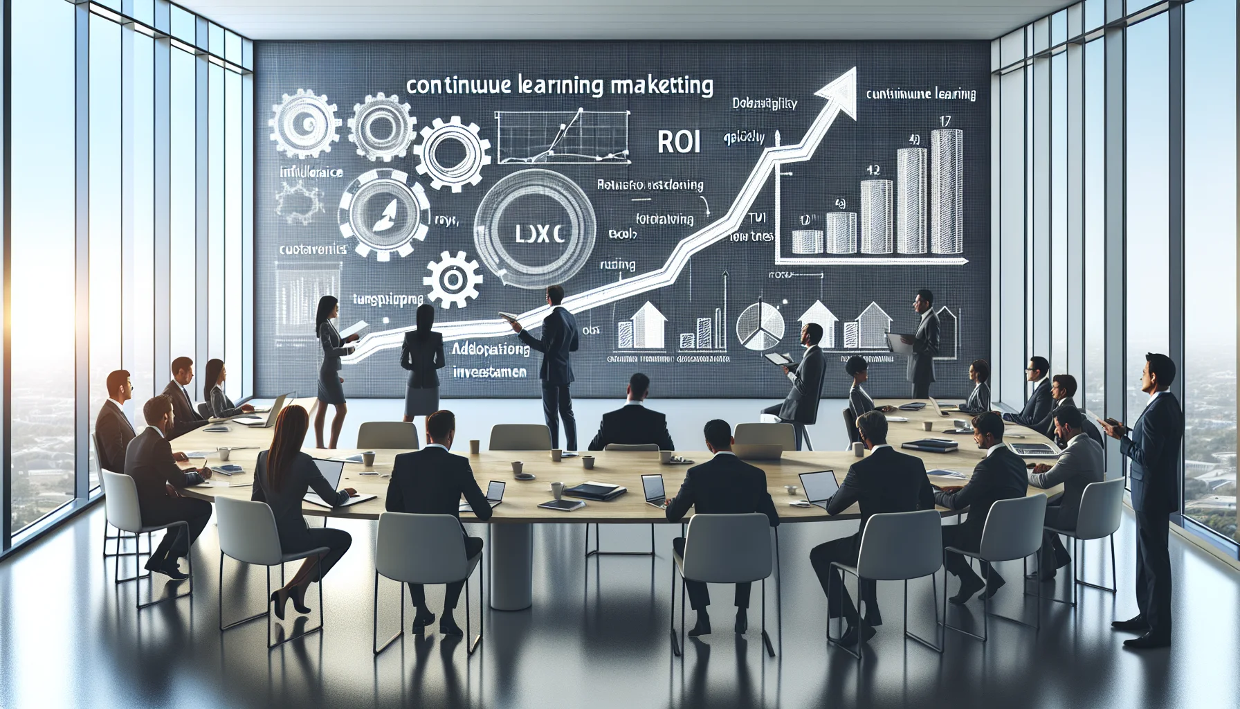 Marketing team collaborating on continuous learning marketing roadmap