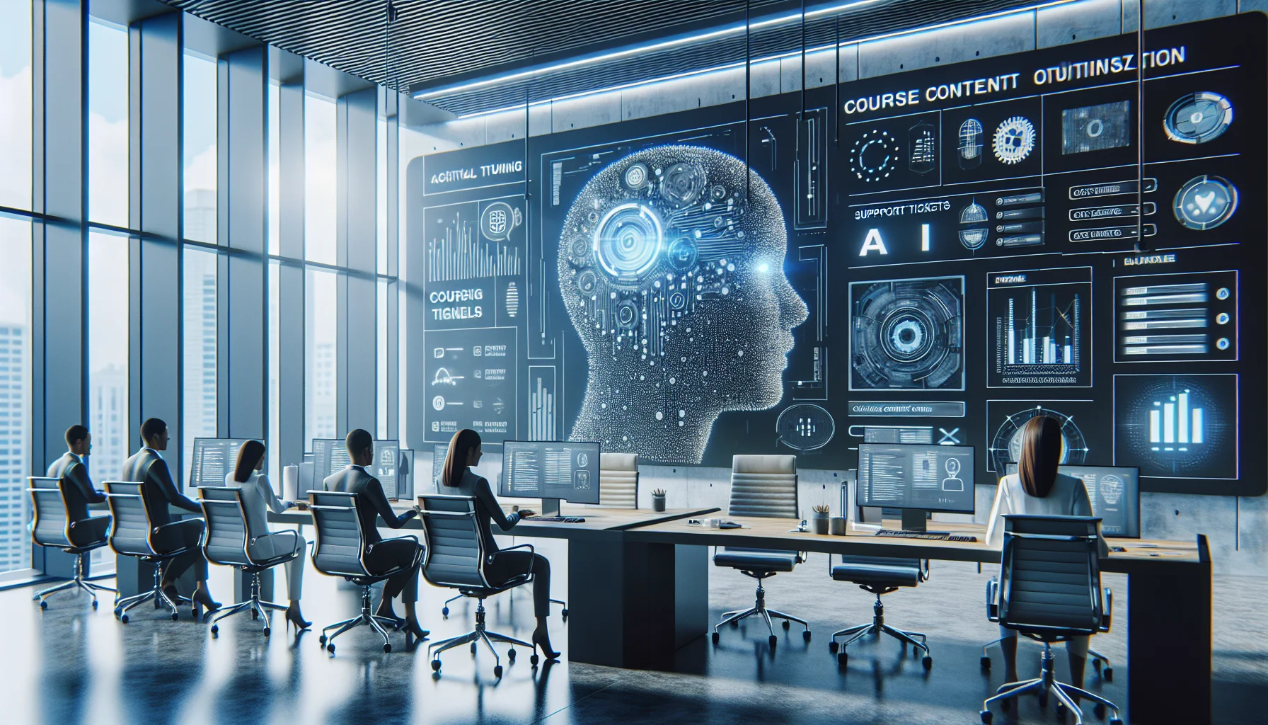 L&D team reviewing course content optimization AI audit dashboard