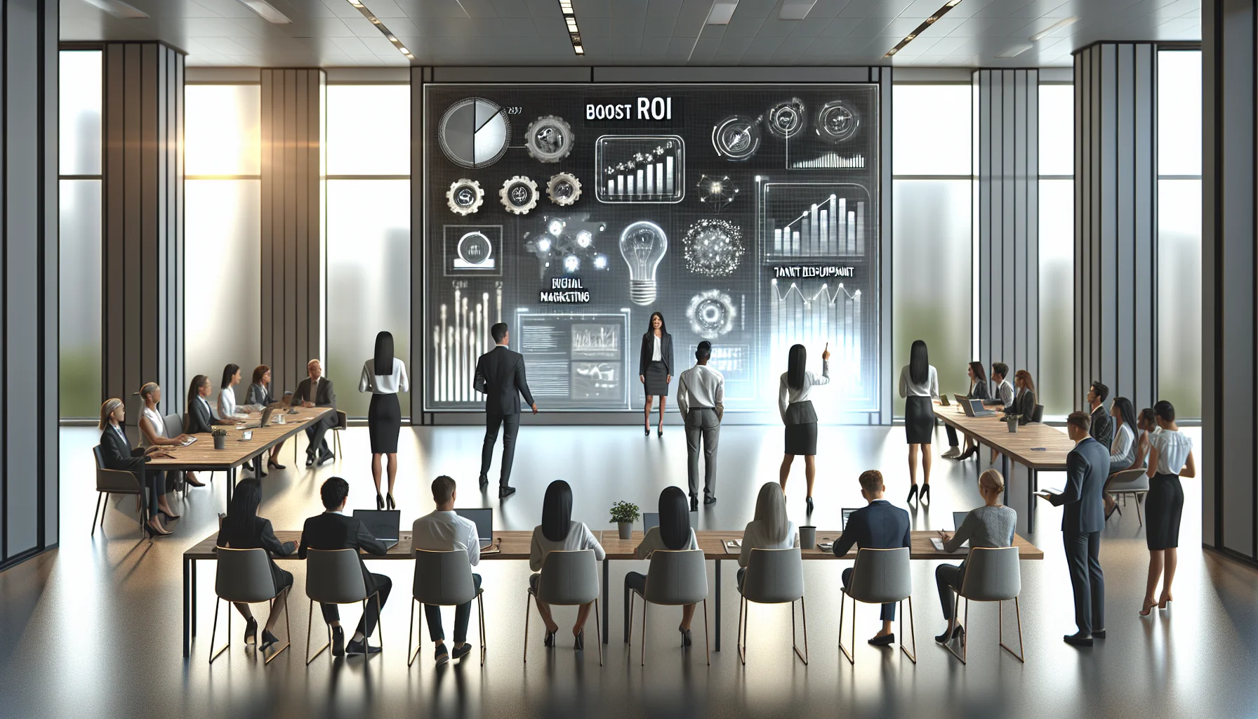 Marketers collaborating at laptop: digital marketing and talent development