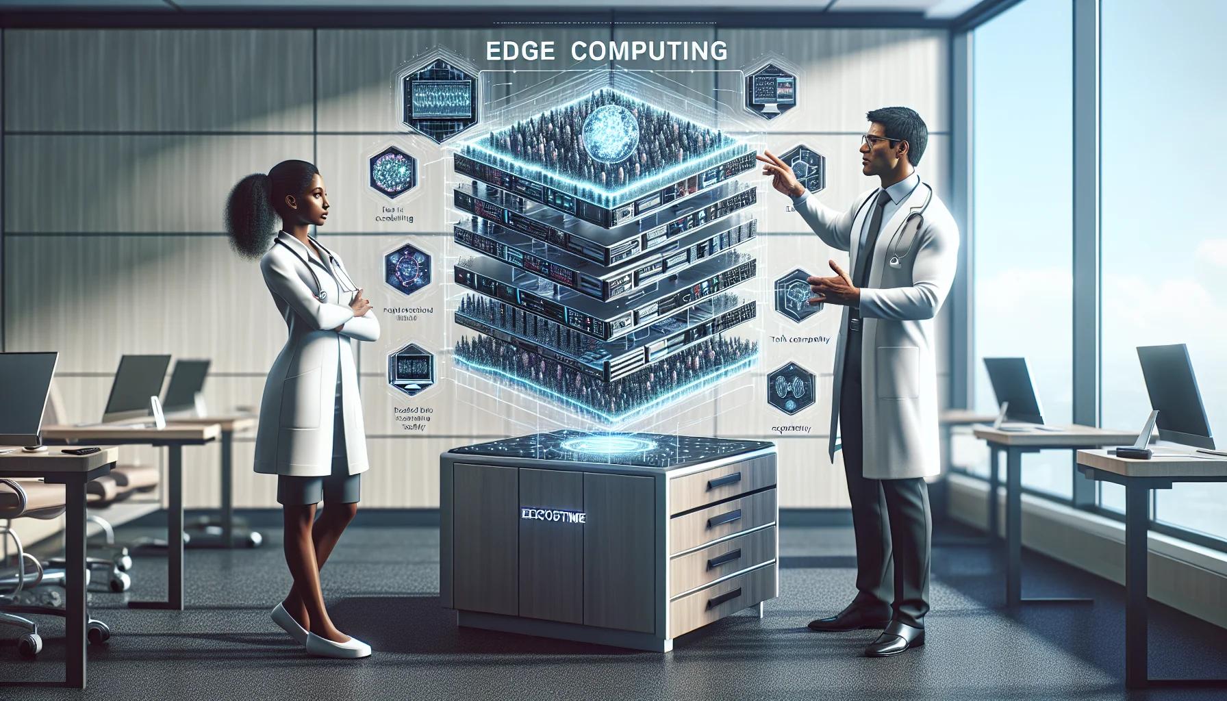 Edge computing healthcare training pilot showing clinician using AR headset