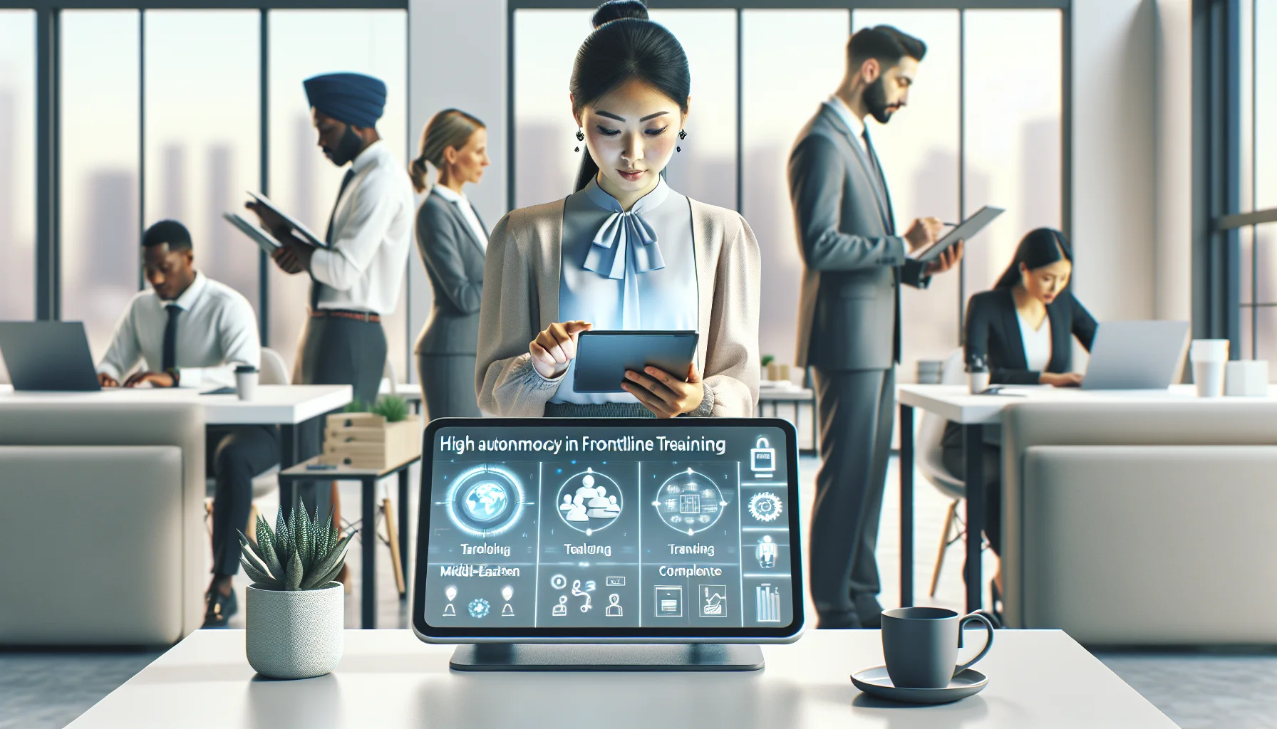 Frontline training autonomy dashboard on mobile device with managers