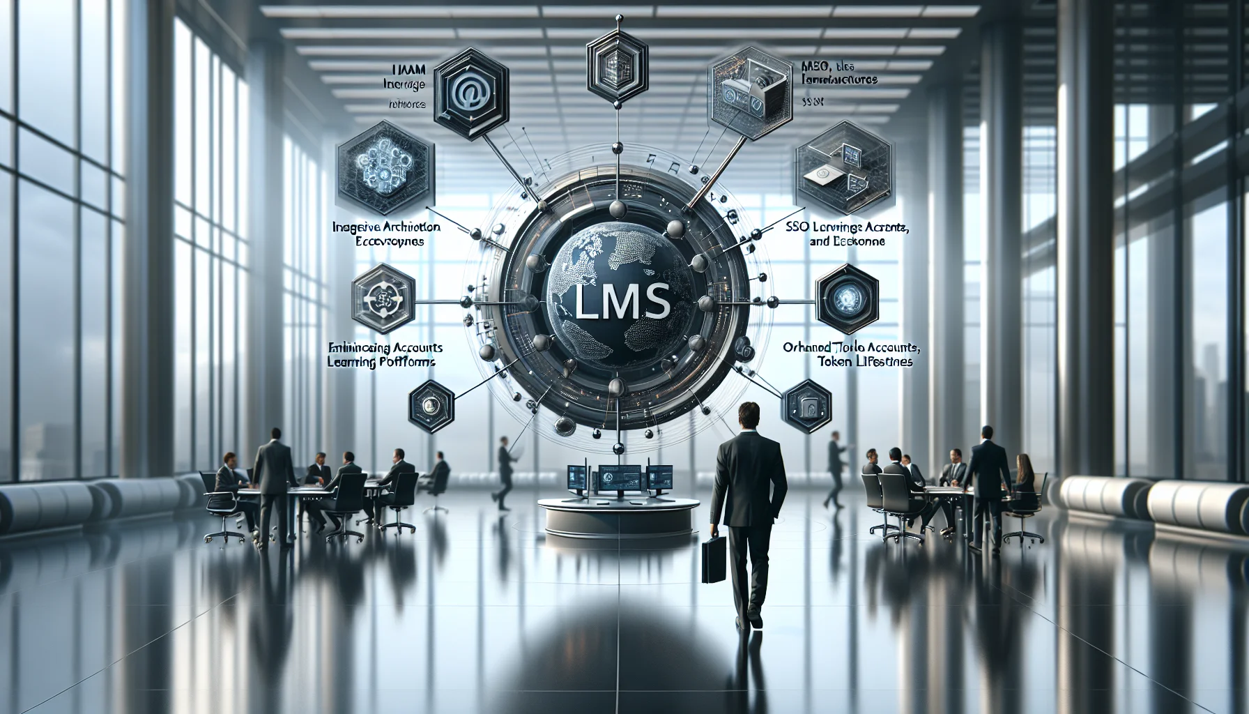 IT team configuring IAM integration LMS on a laptop screen