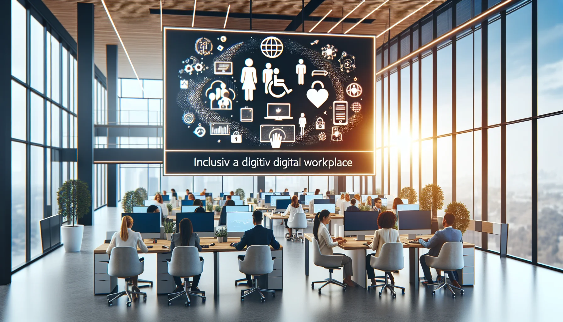 Mixed-age team reviewing inclusive digital workplace training materials