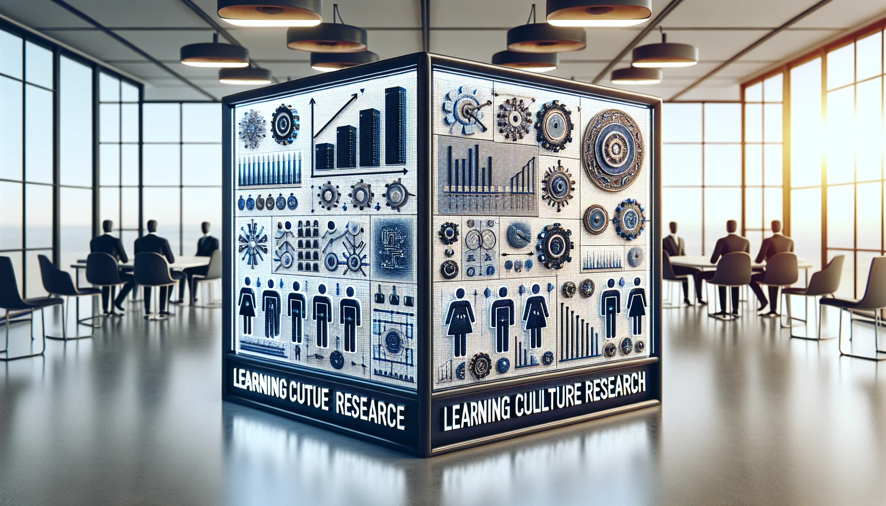 Analysts reviewing learning culture research metrics and stock charts
