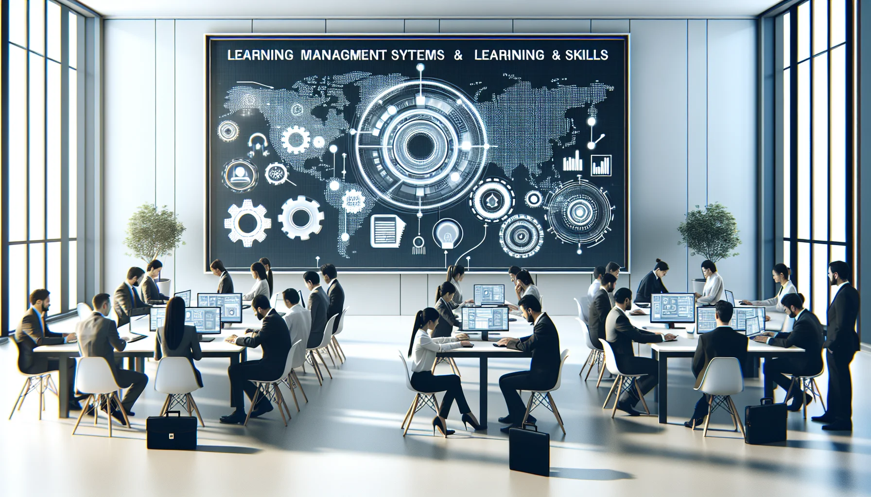 Team reviewing LMS and L&S skills analytics dashboard