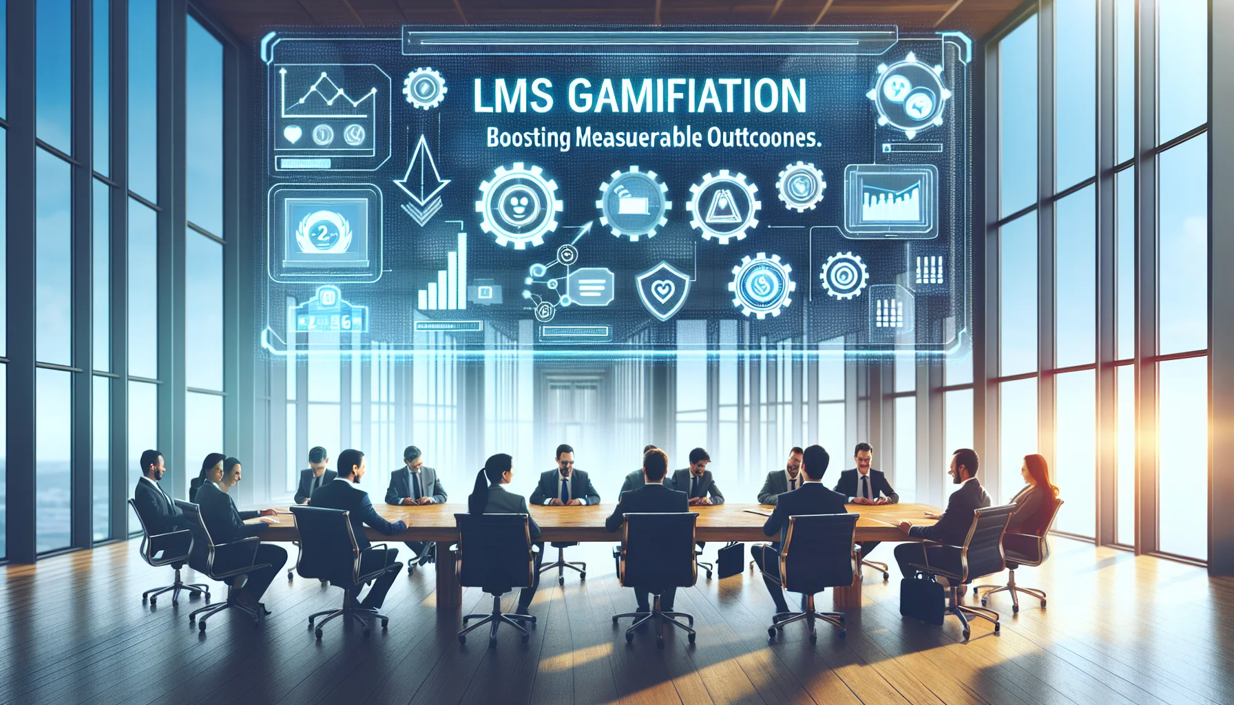 Team planning LMS gamification pilot on laptop screen