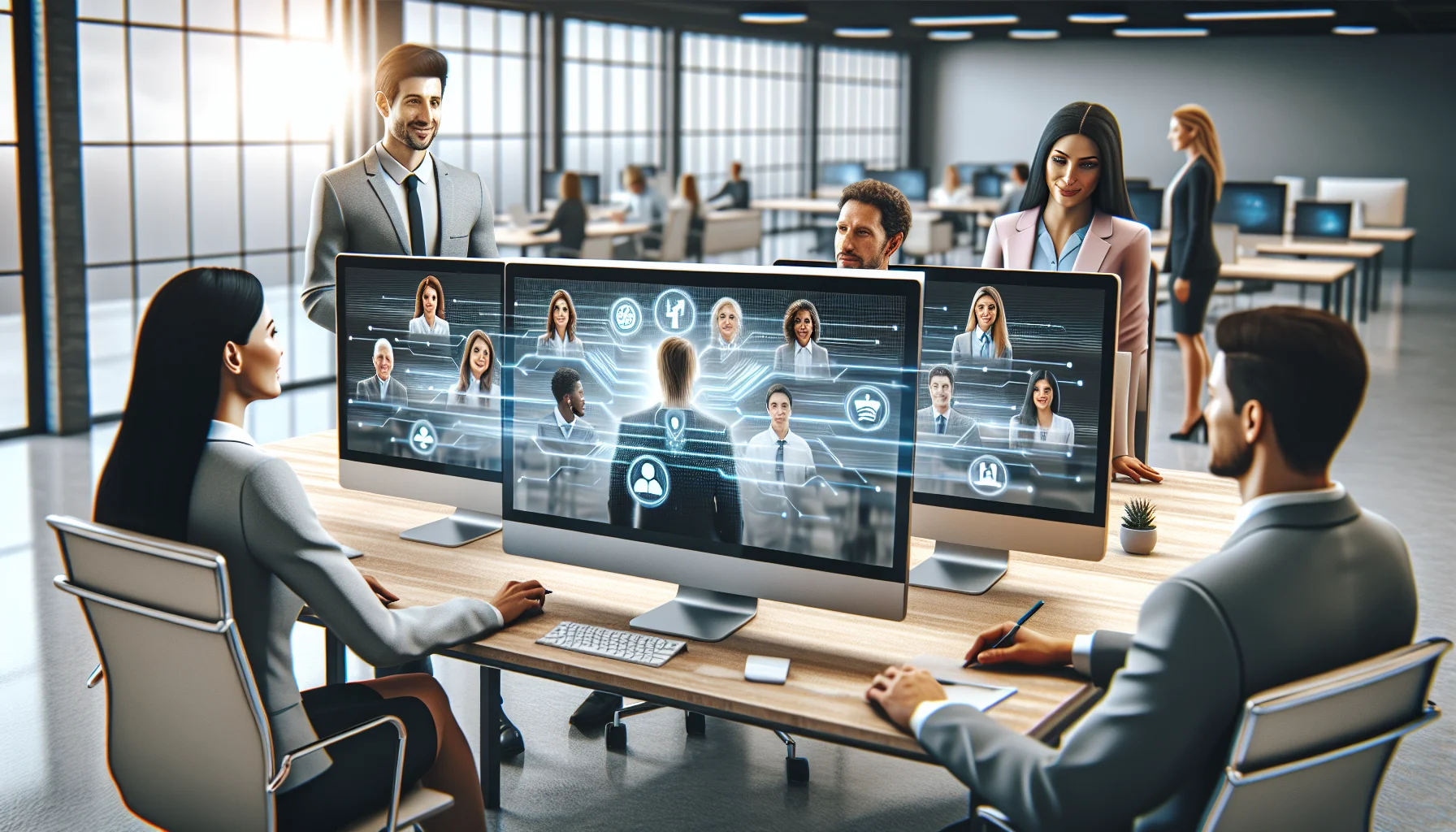 Remote team using cloud LMS features on mobile devices