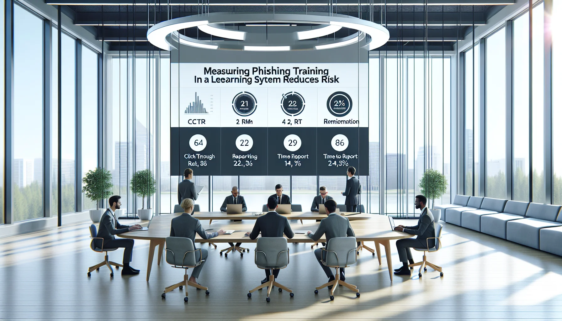 Security dashboard showing measuring phishing training metrics