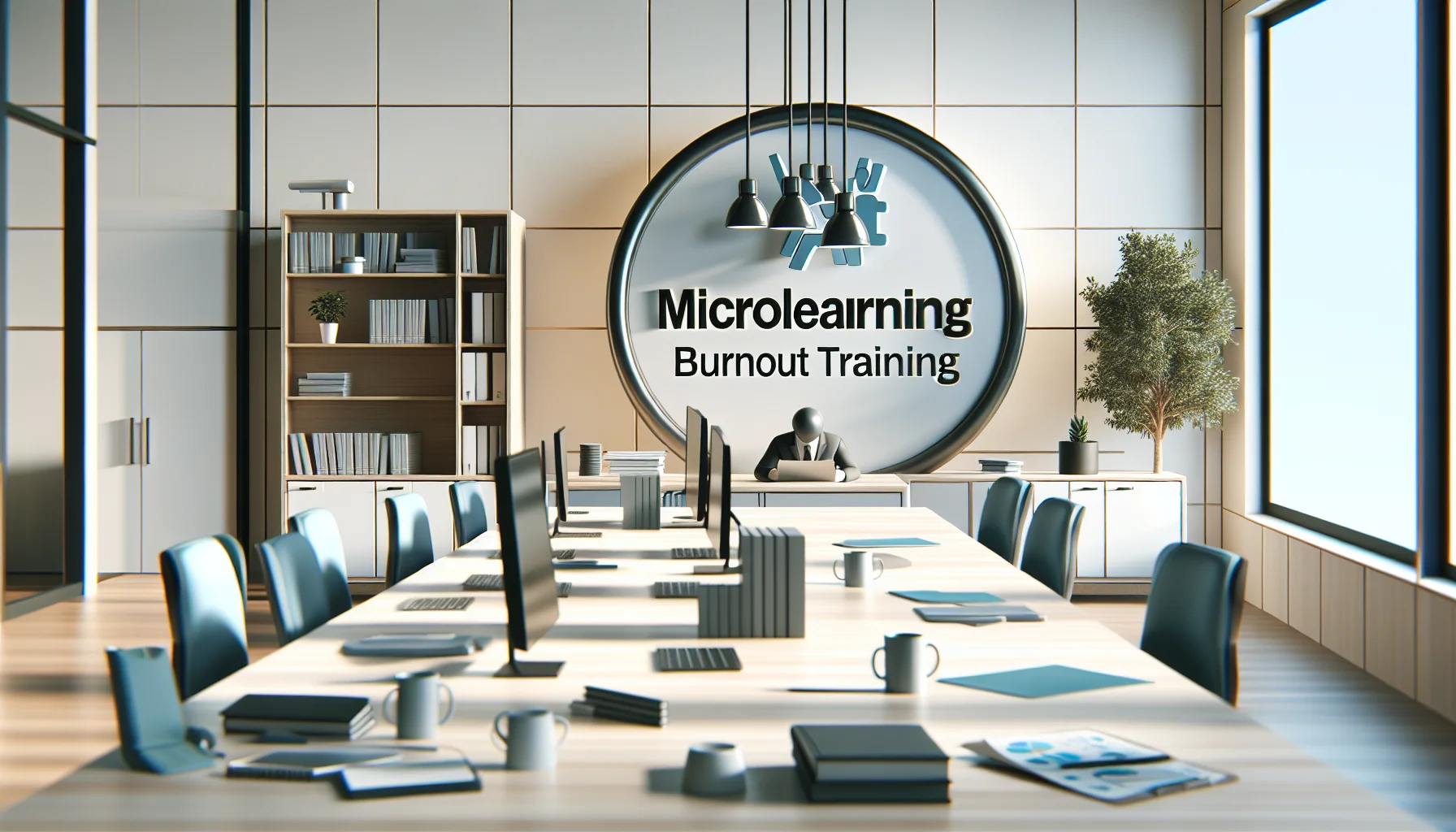 Manager reviewing microlearning burnout training dashboard on laptop