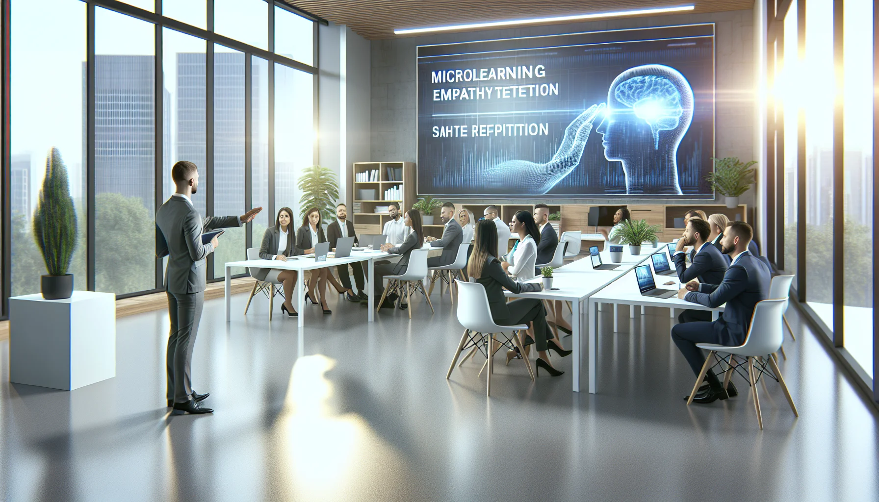 Leader reviewing microlearning empathy retention prompts on mobile device