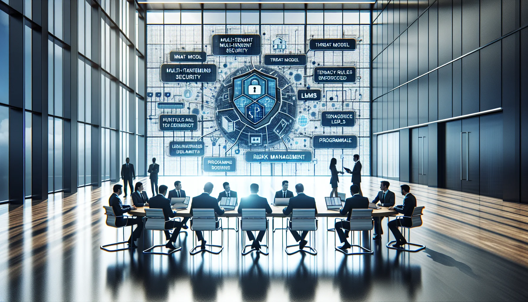 IT team reviewing multi-tenant LMS security architecture diagram