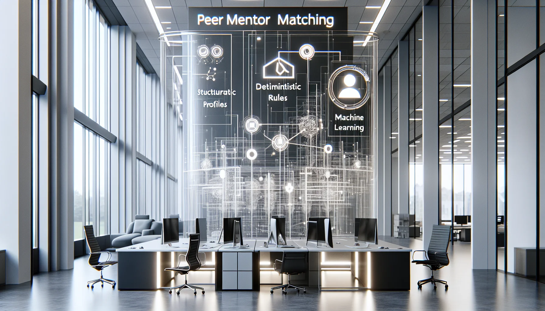 LMS dashboard showing peer mentor matching workflow and mentor profiles