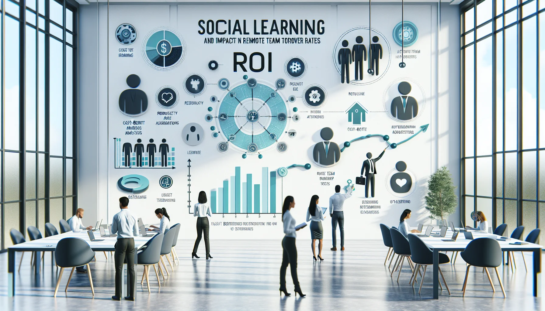 Remote team collaborating on laptop, ROI social learning plan