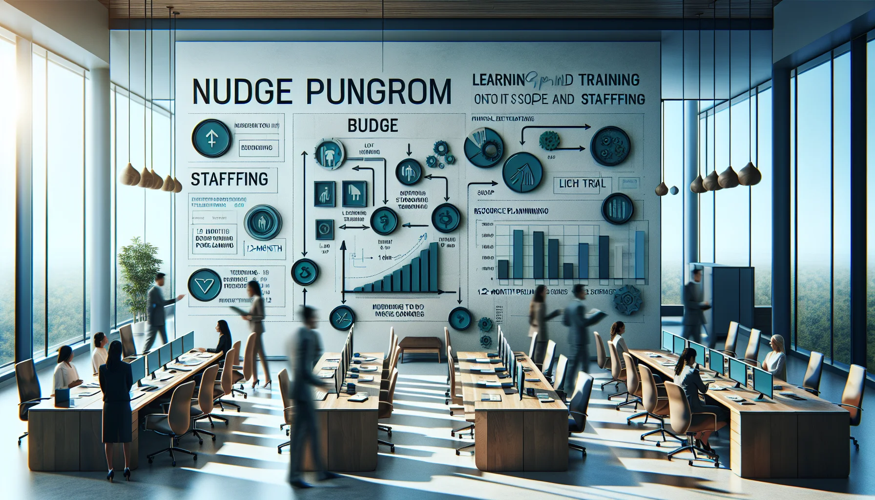 Team reviewing cost of nudge program budget template