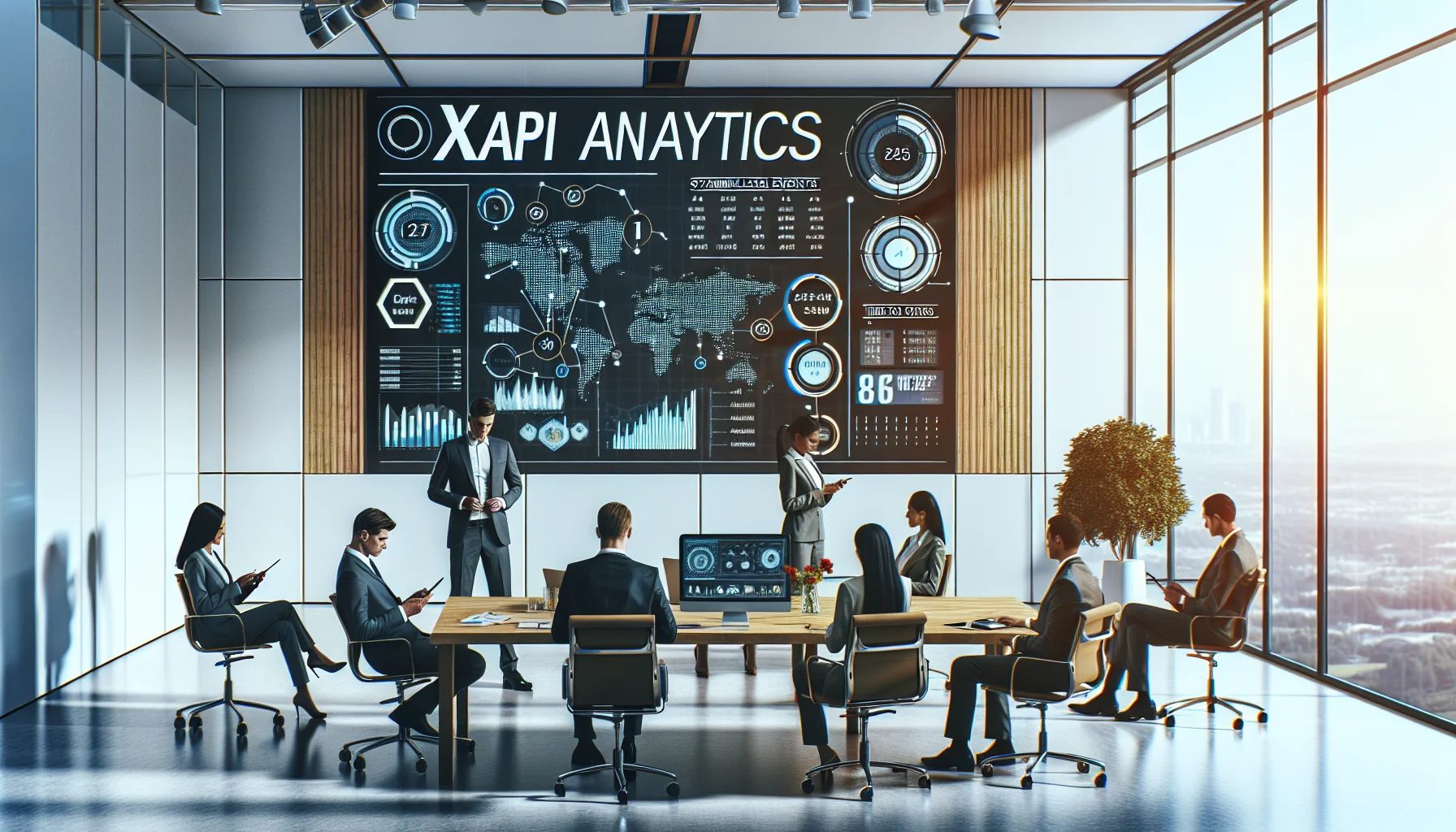 Analyst viewing xAPI analytics learner journey dashboard on laptop