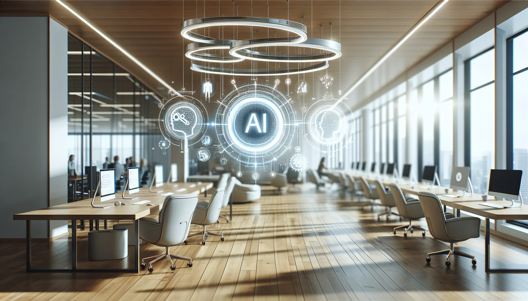 Managers reviewing AI in LMS case study dashboard on laptop