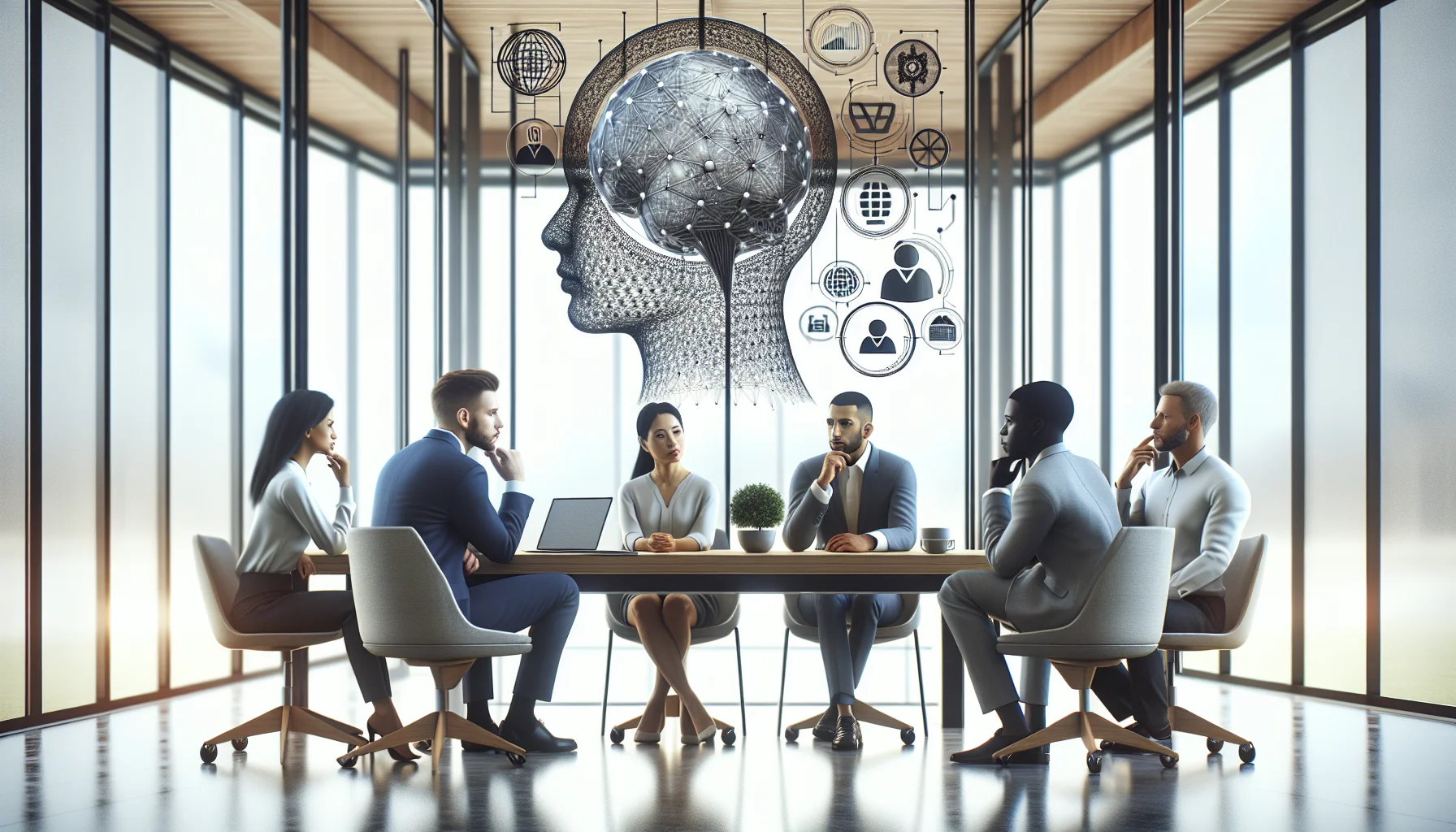Cross-functional team discussing AI ethics committee charter document