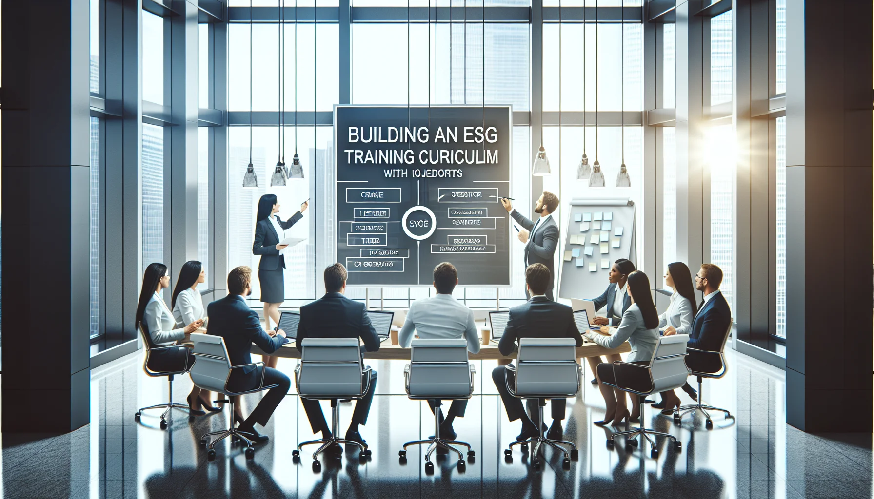 Team reviewing ESG training curriculum objectives in workshop