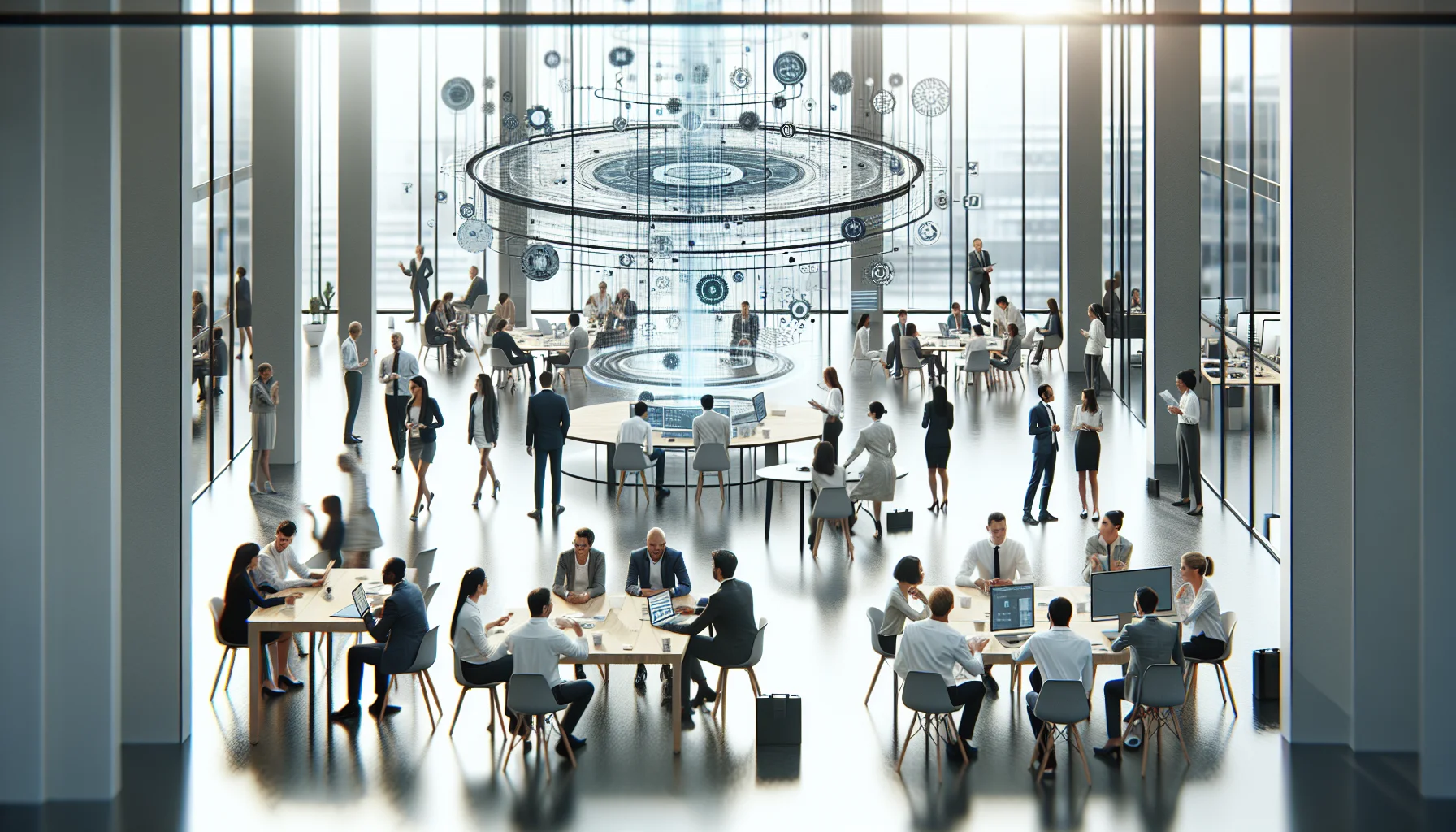 Cross-functional AI teams collaborating around model dashboards and workflows