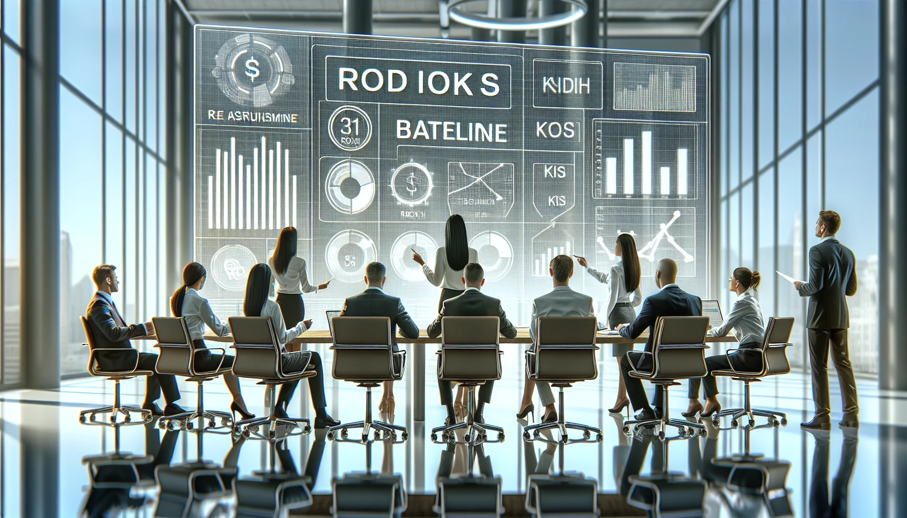 Executives reviewing digital skills ROI dashboard on laptop