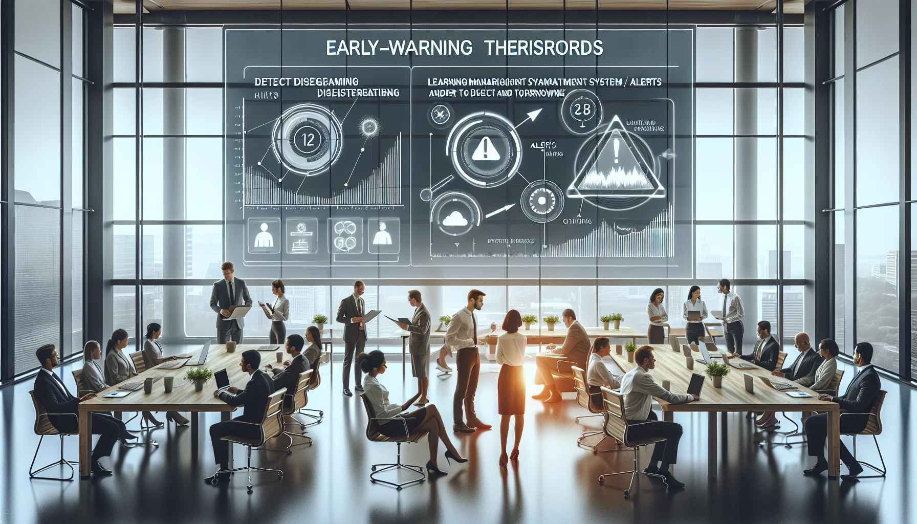 HR team reviewing LMS alerts and early-warning thresholds dashboard