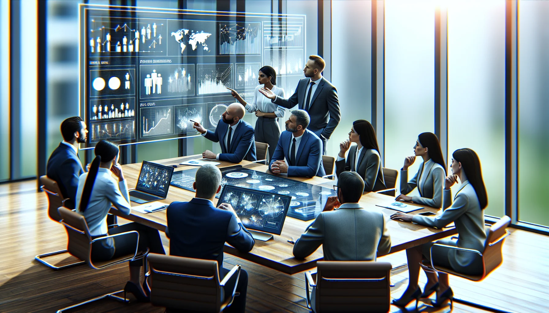 Middle managers reviewing conflicting data and reconciliation table