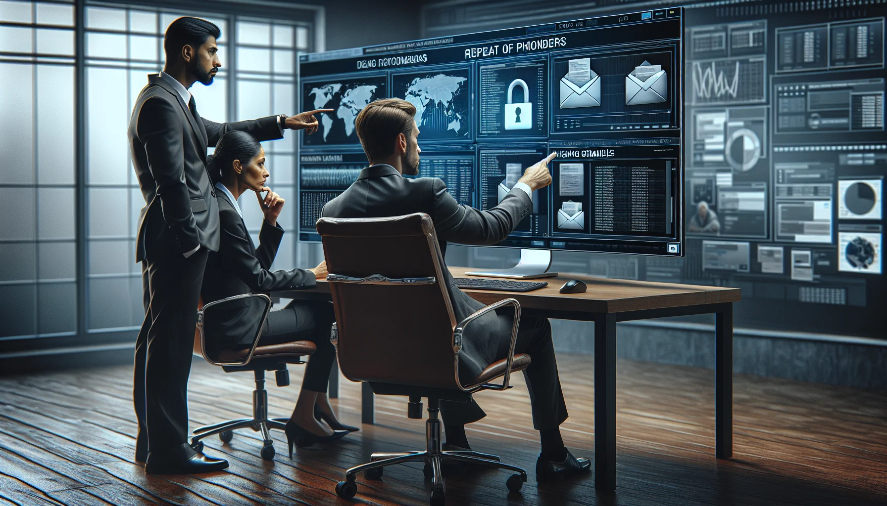 Team reviewing repeat offenders phishing risk dashboard and remediation plan