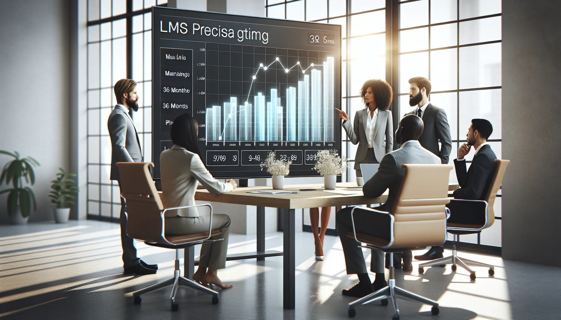 Team reviewing LMS pricing and TCO projection spreadsheet