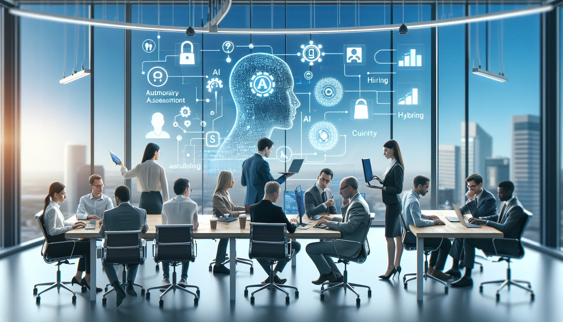 Recruiters reviewing AI curiosity assessment results on laptop