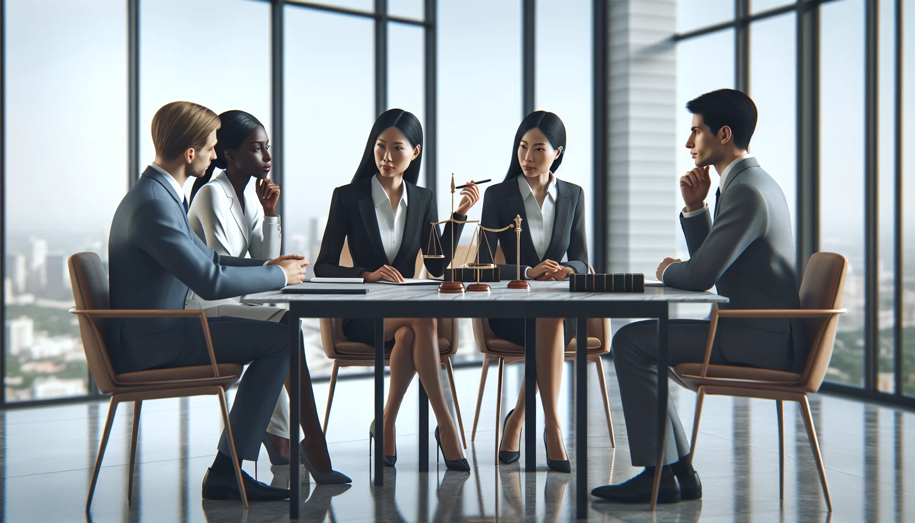 Managers reviewing checklist for legal considerations hybrid conflict