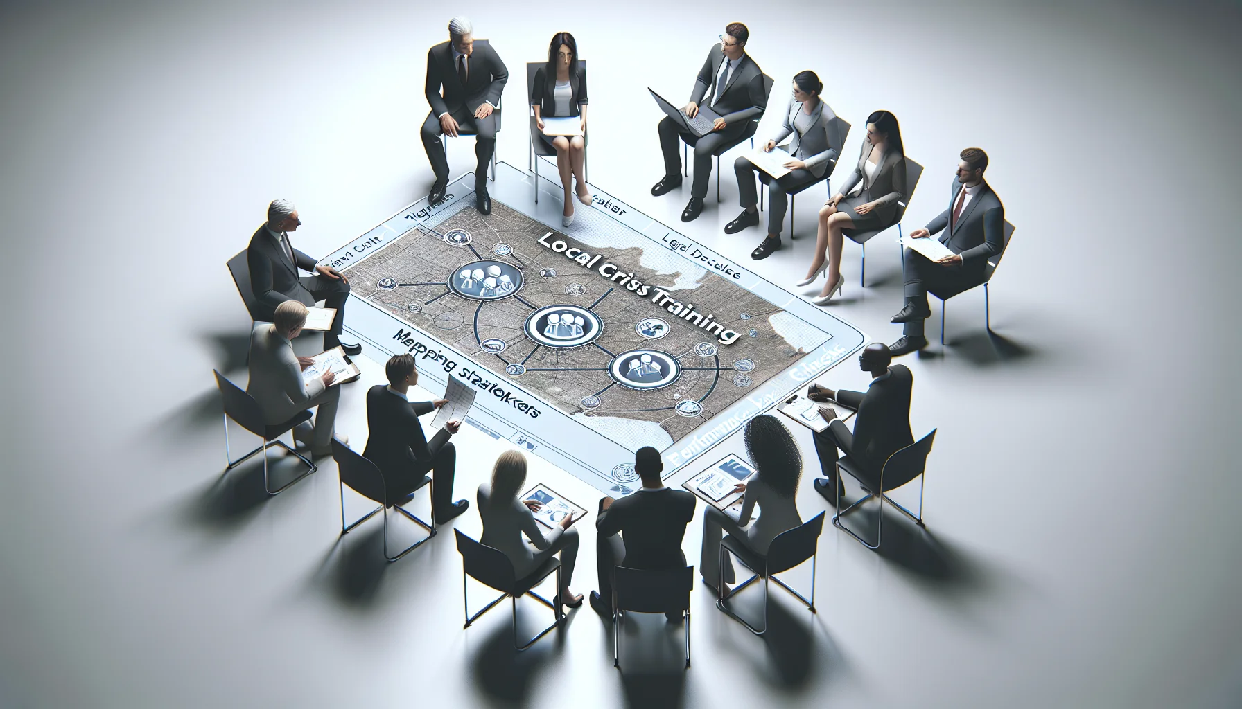 Team planning localized crisis training rollout on whiteboard