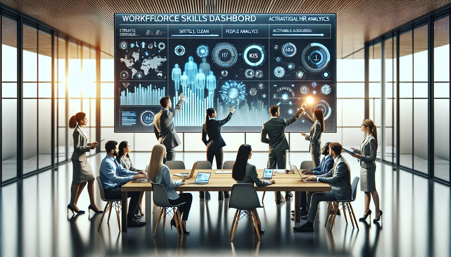 Executive reviewing workforce skills dashboard on laptop screen