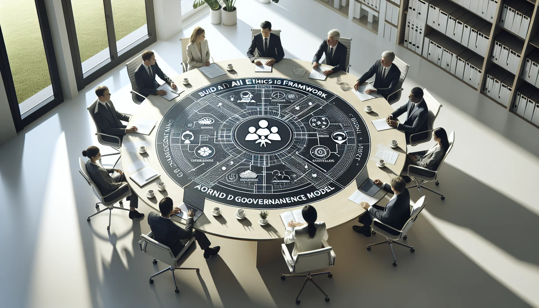Team building an AI ethics framework on a whiteboard